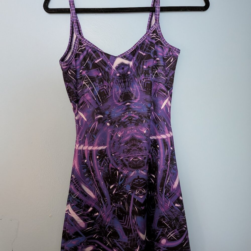 Vision Lab Psychedelic Rave Summerwear Swimsuit Cover Dress Purple XS